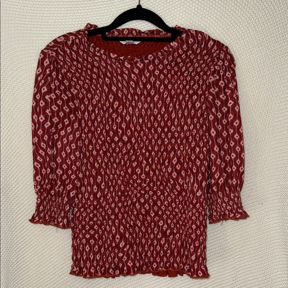 Time and Tru Red Patterned Blouse
